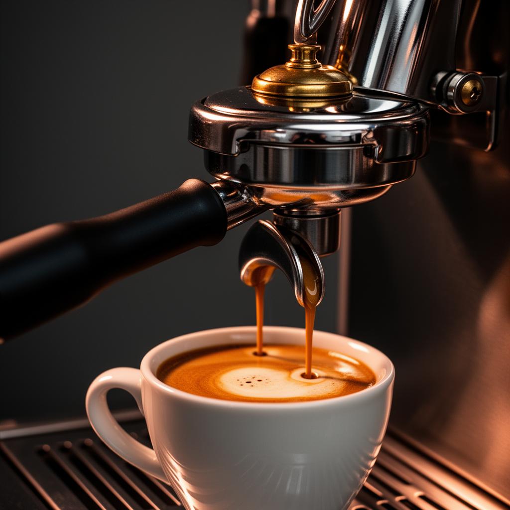Espressomachine met portafilter mid-extractie
